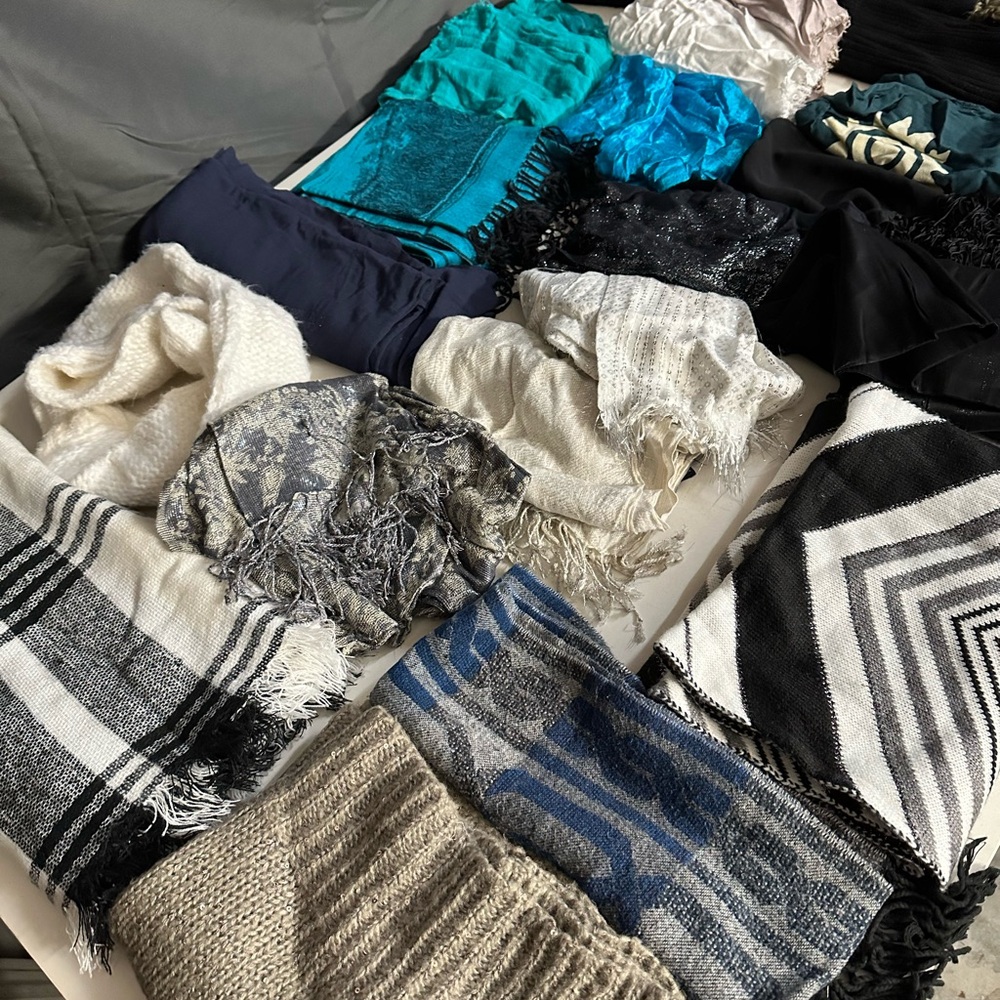 Assorted Scarves Collection - Black, White, Blue, Tan
